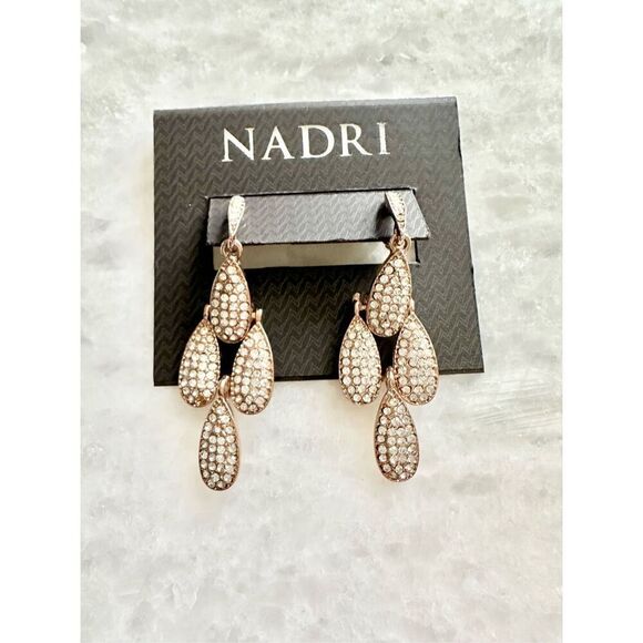 Cubic zirconia gold colored Nadri dangle earrings ￼ - Picture 1 of 2